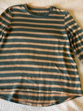 American Eagle Outfitters Green and Tan Striped Crewneck Top
